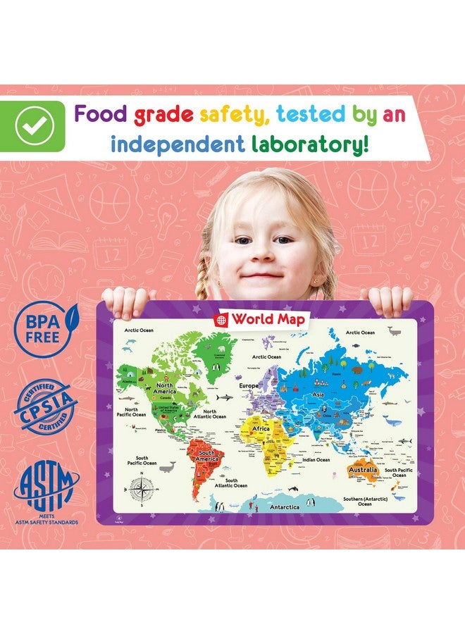 Simply Magic 5 Placemats for Kids - Kids Placemats Non Slip, Washable Reusable Children Placemats, Educational Placemats: USA and World Maps, Periodic Table, US Presidents, Plastic Placemats for Kids - Image 5