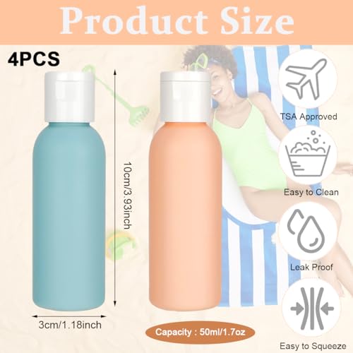 MAYCREATE® 4pcs Travel Bottles for Toiletries, Refillable Soft PE Travel Containers with Lid, Lotion Jars Shampoo Dispenser Travel Bottle for Cream, Toiletries, Gel, Hand Sanitizer, Silicone, 60 ml - Image 2