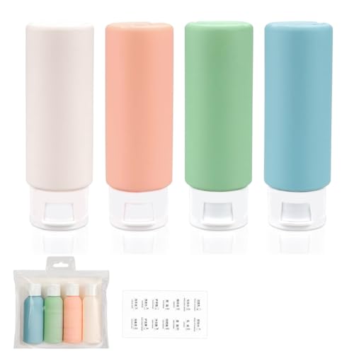 MAYCREATE® 4pcs Travel Bottles for Toiletries, Refillable Soft PE Travel Containers with Lid, Lotion Jars Shampoo Dispenser Travel Bottle for Cream, Toiletries, Gel, Hand Sanitizer, Silicone, 60 ml - Image 1