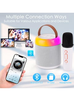 Dominy Karaoke Machine For Kids,karaoke microphone,Portable Bluetooth Speaker with 2 Wireless Microphones for Kids Adults, Songs Toys for Boys and Girls Birthday Gifts Home Party Indoor Outdoor Activities (White)  - Image 5