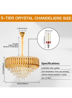 YATAI LIGHTING Luxury Crystal Chandelier Living Room,Dia 60cm Gold Modern Crystal Chandelier Lamp, Round Crystal Chandelier Light for Dining Room, Hotel Hall Art Decor  - Image 3