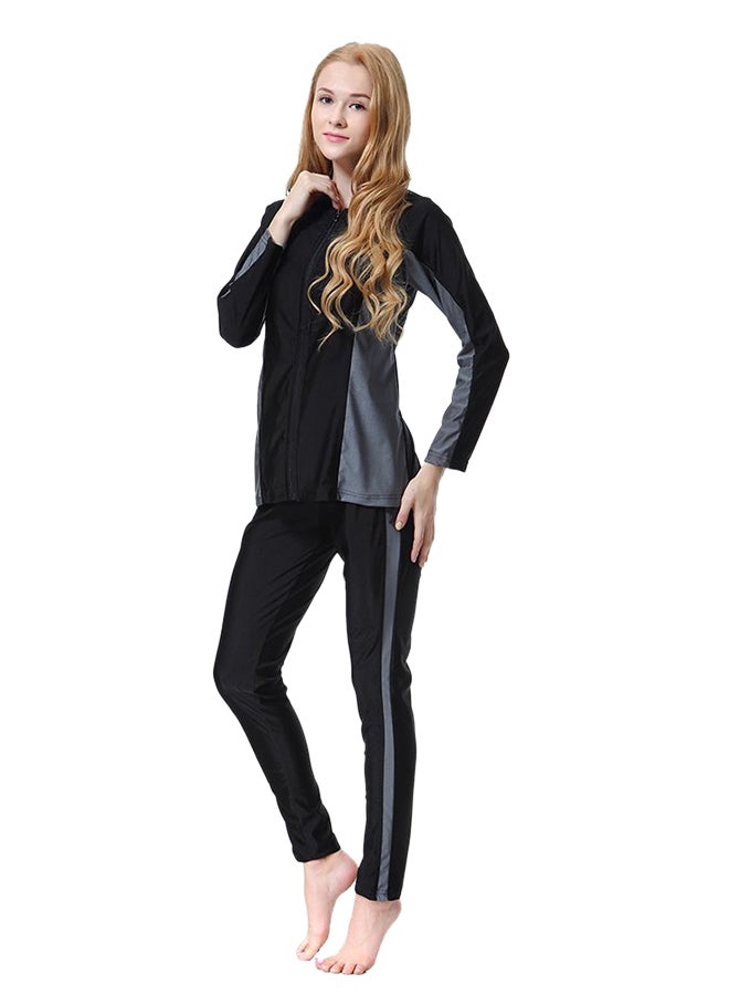 3-Piece Long Sleeve Swimsuit Set With Cap Black/Grey - Image 3