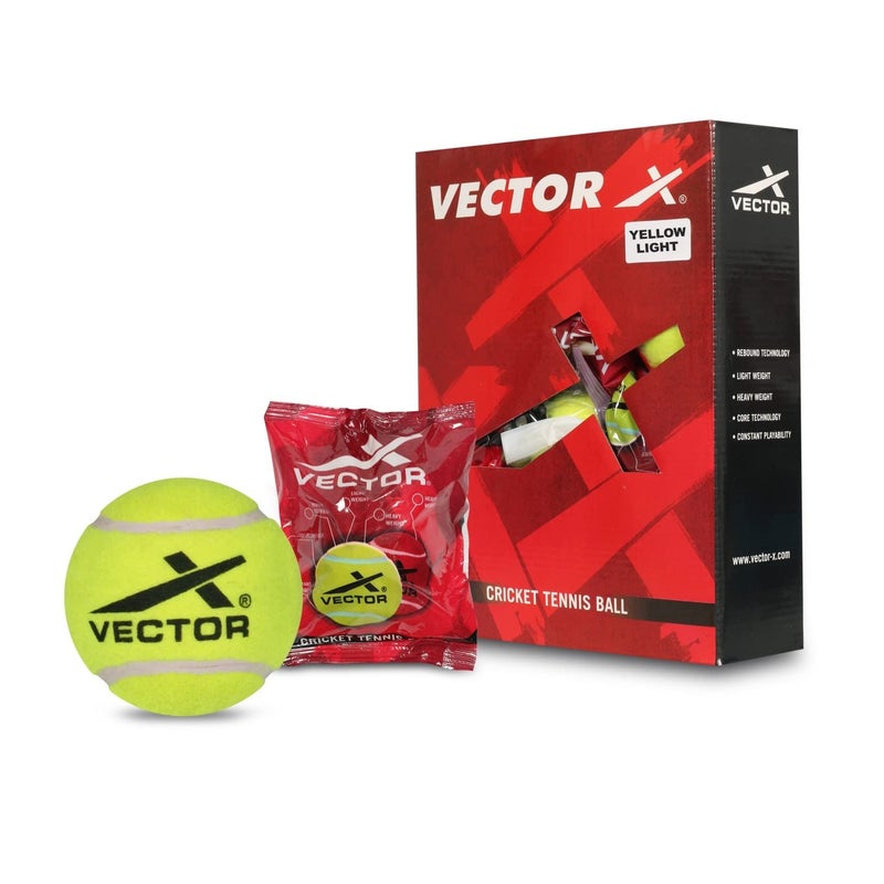 Vector X High Bounce Light / Heavy Weight Tennis Ball for Cricket Practice - Yellow, Light (Pack of 12) - Image 2