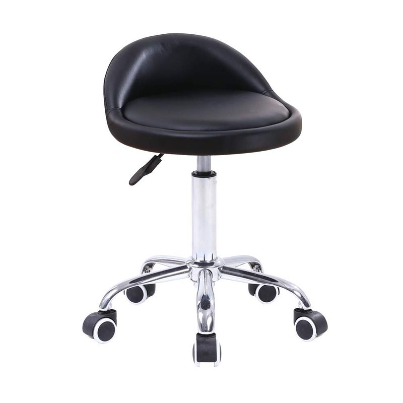KKTONER PU Leather Round Rolling Stool with Back Rest Height Adjustable Swivel Drafting Work SPA Task Chair with Wheels Black - Image 1