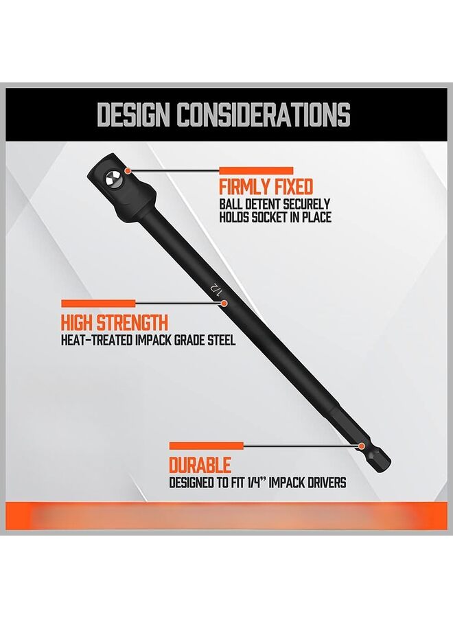 يُسلِّم مجموعة محولات مقابس المثقاب الكهربائي المقاومة للصدمات، مكونة من 6 قطع، محول مقبس مفك سداسي الساق بقياس 3 بوصات و6 بوصات، محول مقبس إلى مثقاب 1/4 بوصة، محول مفك صدمات 1/2 بوصة - Image 2