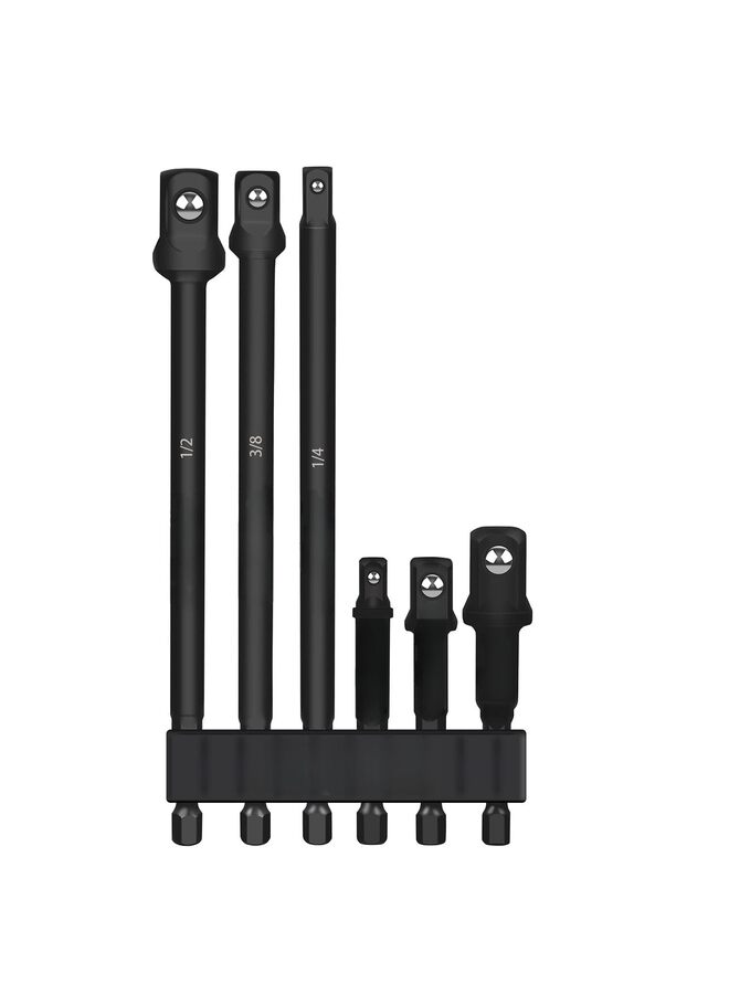 يُسلِّم مجموعة محولات مقابس المثقاب الكهربائي المقاومة للصدمات، مكونة من 6 قطع، محول مقبس مفك سداسي الساق بقياس 3 بوصات و6 بوصات، محول مقبس إلى مثقاب 1/4 بوصة، محول مفك صدمات 1/2 بوصة - Image 1