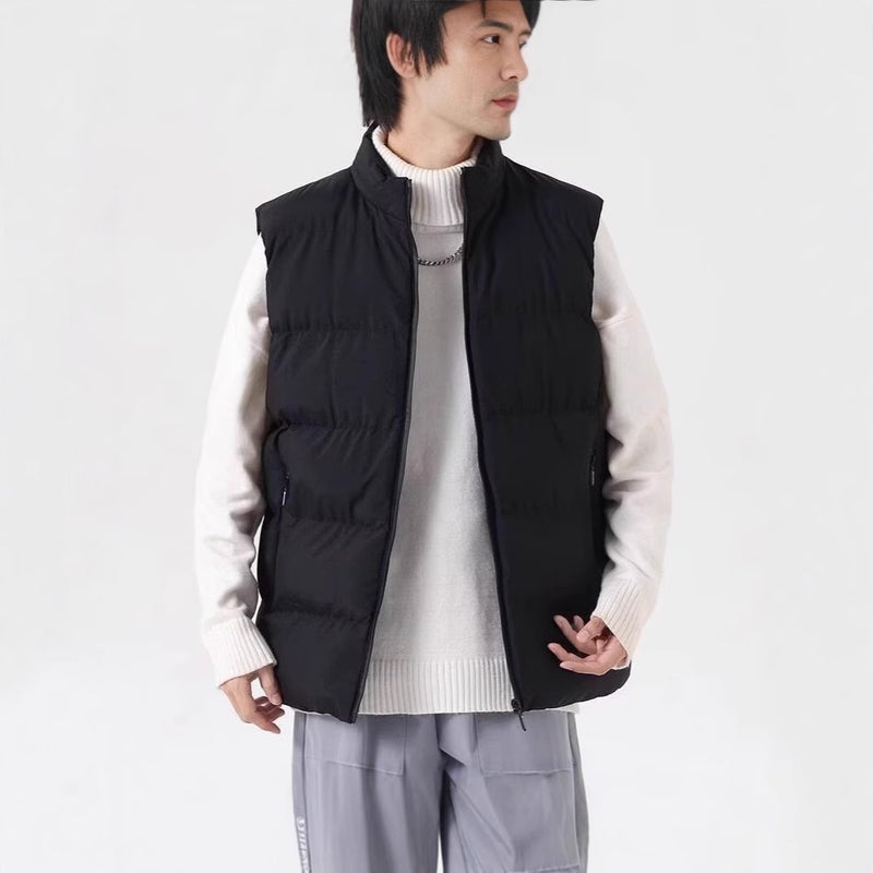Winter Hem Grey Collar Slim-Fit Zipper Cardigan Casual Winter Thickened Solid Color Vest Vest Cotton Waistcoat - Image 3