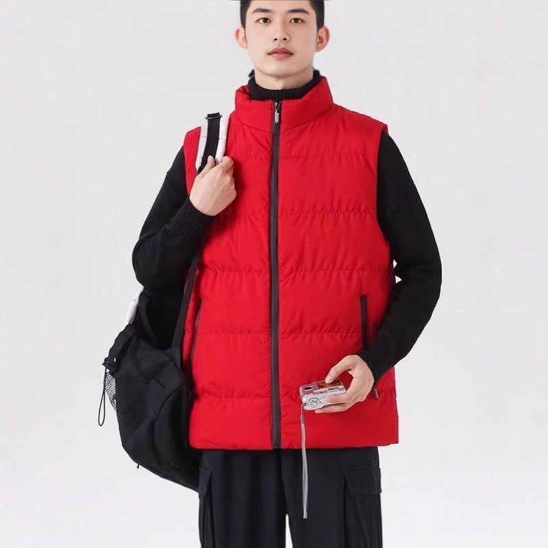 Winter Hem Grey Collar Slim-Fit Zipper Cardigan Casual Winter Thickened Solid Color Vest Vest Cotton Waistcoat - Image 4