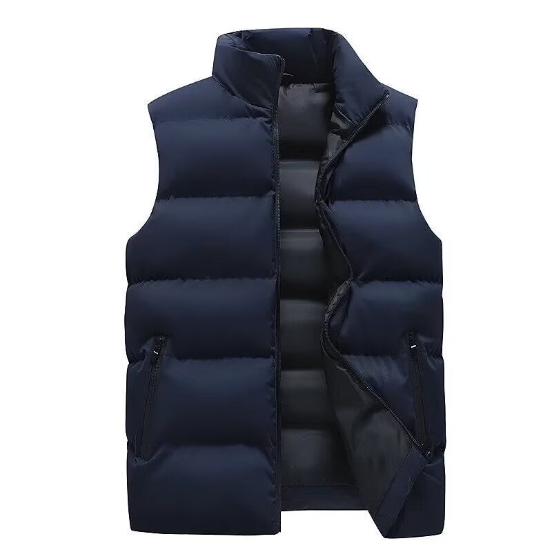 Winter Hem Grey Collar Slim-Fit Zipper Cardigan Casual Winter Thickened Solid Color Vest Vest Cotton Waistcoat - Image 1