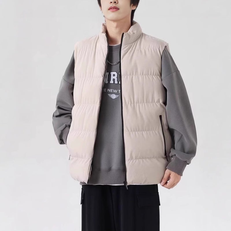 Winter Hem Grey Collar Slim-Fit Zipper Cardigan Casual Winter Thickened Solid Color Vest Vest Cotton Waistcoat - Image 2