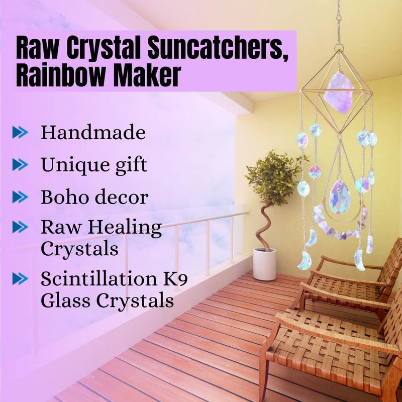 Cactopia Raw Crystal Suncatchers, Rainbow Maker for Window, Balcony, Garden, Boho Decor & Gifting (Lapis Lazuli) - Image 5