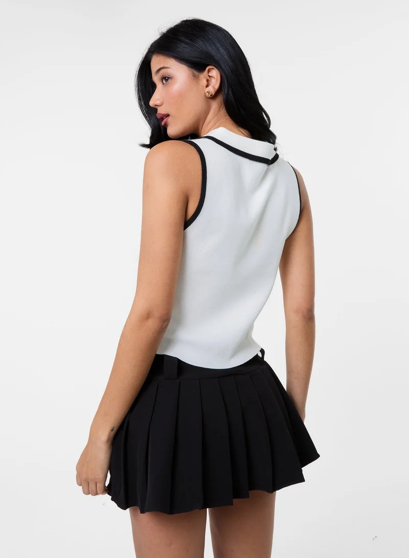 Pink Vanilla Half Zip Crop Polo Top With Contrast Piping