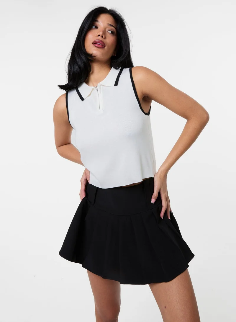Pink Vanilla  Half Zip Crop Polo Top With Contrast Piping for Women | Best Price UAE