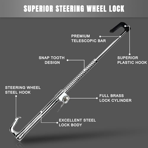 ROADGIVE Steering Wheel Lock AntiTheft Device Retractable Universal Brake Lock Bar Adjustable Car Clutch Pedal Lock Security for Car Truck SUV Van Security with 2 Keys Silver - Image 3