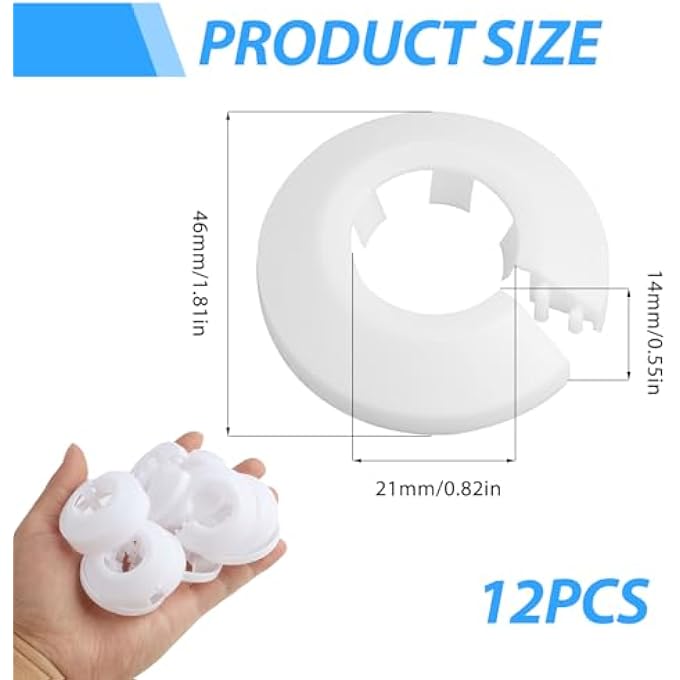 12-PACK WHITE PLASTIC RADIATOR PIPE COVERS, DURABLE PVC PIPE COLLARS, EASY INSTALL SNAP-ON DESIGN, FITS 15MM DIAMETER PIPES, FOR HOME AND OFFICE PIPE DECORATION AND PROTECTION - Image 3