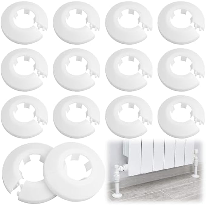 12-PACK WHITE PLASTIC RADIATOR PIPE COVERS, DURABLE PVC PIPE COLLARS, EASY INSTALL SNAP-ON DESIGN, FITS 15MM DIAMETER PIPES, FOR HOME AND OFFICE PIPE DECORATION AND PROTECTION - Image 2