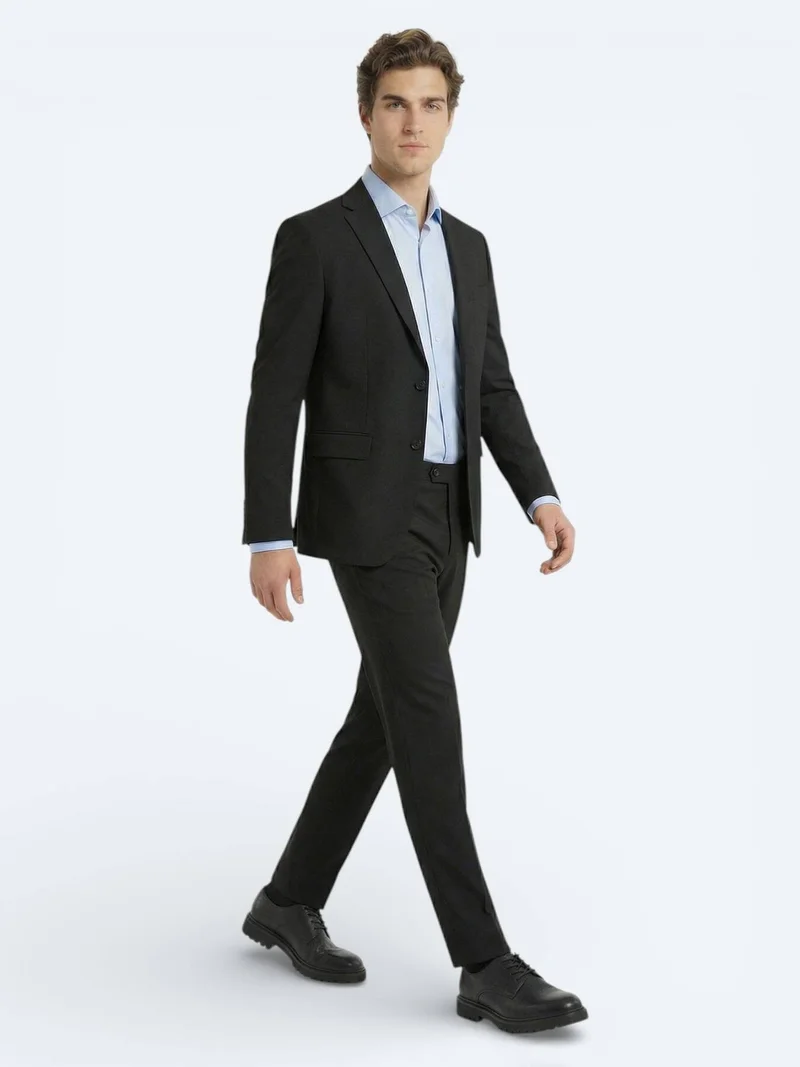 Kip Black Plain Wool Blended Suit