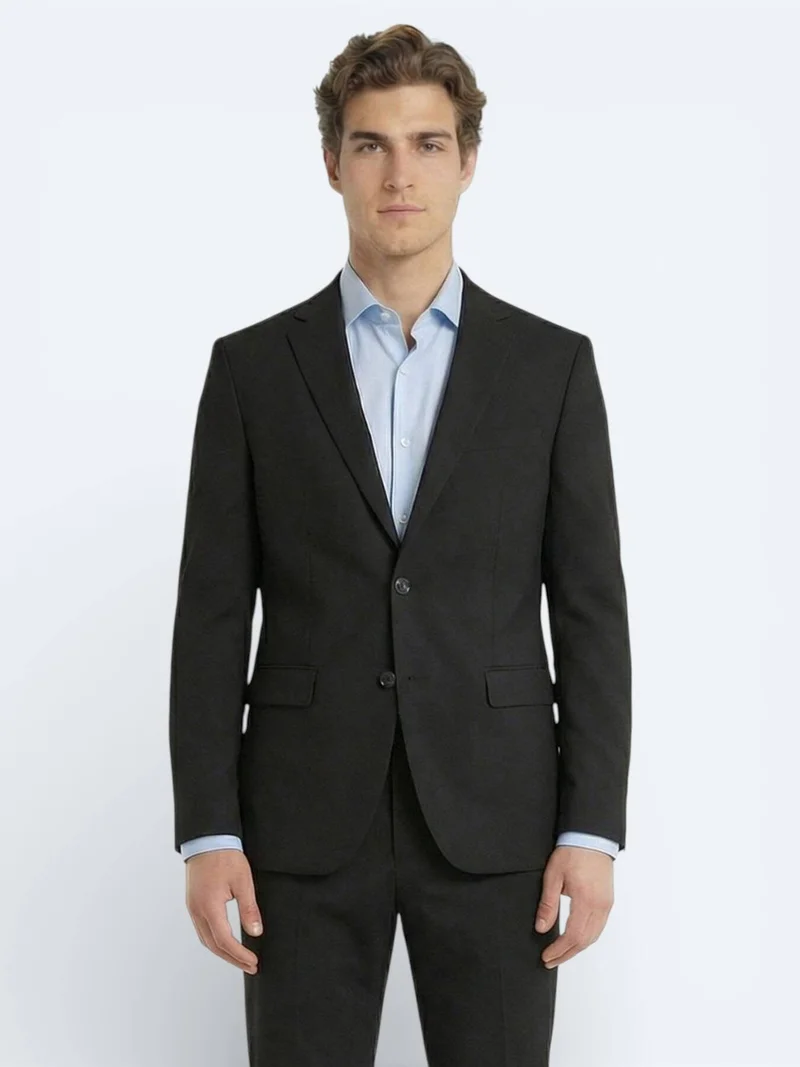 Kip Black Plain Wool Blended Suit