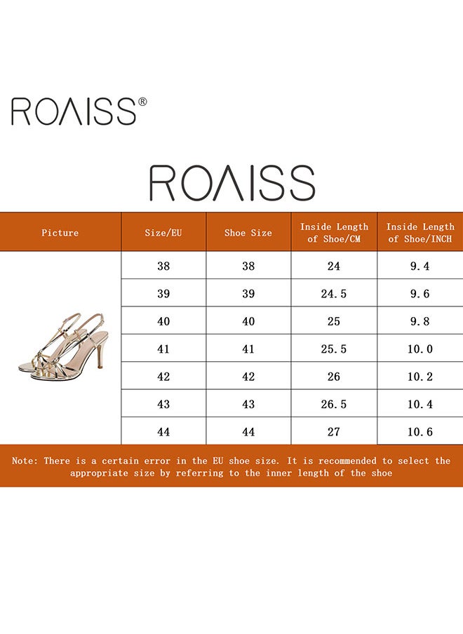 roaiss - Women's Strappy Open Toe High Heels Gold Round Head Design With 6Cm Slim High Heels Adjustable Ankle Tightness - Image 1