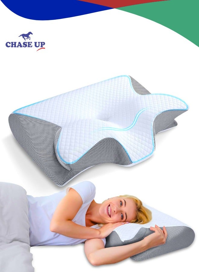 Chase Up Memory Foam Cervical Pillow, 2 in 1 Ergonomic Contour Orthopedic Pillow for Neck Pain, Contoured Support Pillows for Side Back Stomach Sleepers - Image 1