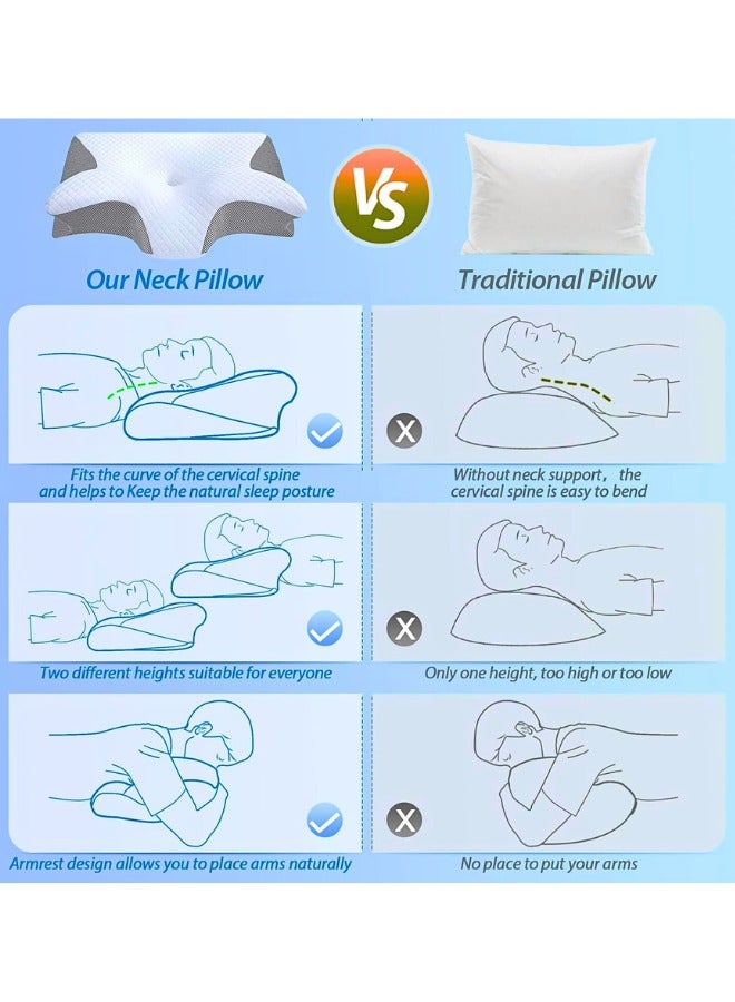 Chase Up Memory Foam Cervical Pillow, 2 in 1 Ergonomic Contour Orthopedic Pillow for Neck Pain, Contoured Support Pillows for Side Back Stomach Sleepers - Image 3