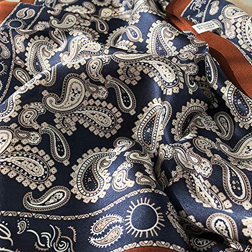 MEISEE Pure Natural Mulberry Silk Scarfs Women Small Square Scarf 21" x 21" Breathable Lightweight Neckerchief Printed Headscarf (A-Blue + coffee-10) - Image 4