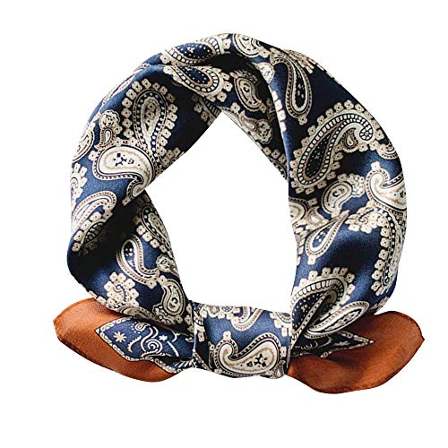 MEISEE Pure Natural Mulberry Silk Scarfs Women Small Square Scarf 21" x 21" Breathable Lightweight Neckerchief Printed Headscarf (A-Blue + coffee-10) - Image 1