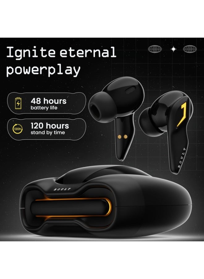 Boult Audio UFO Truly Wireless in Ear Earbuds with 48H Playtime, Built-in App Support, 45ms Low Latency Gaming, 4 Mics ENC, Breathing LEDs, 13mm Bass Drivers Ear Buds TWS, Made in India (Black Gloss)
