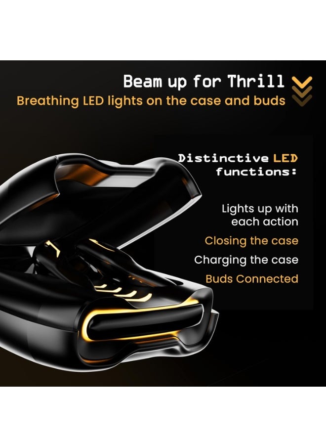 Boult Audio UFO Truly Wireless in Ear Earbuds with 48H Playtime, Built-in App Support, 45ms Low Latency Gaming, 4 Mics ENC, Breathing LEDs, 13mm Bass Drivers Ear Buds TWS, Made in India (Black Gloss)