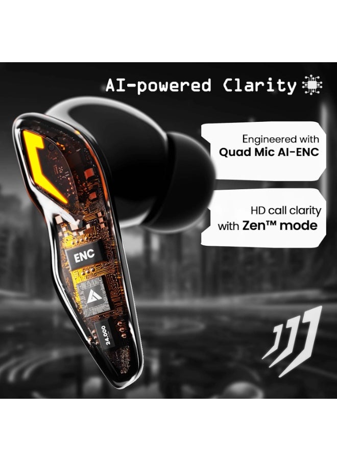 Boult Audio UFO Truly Wireless in Ear Earbuds with 48H Playtime, Built-in App Support, 45ms Low Latency Gaming, 4 Mics ENC, Breathing LEDs, 13mm Bass Drivers Ear Buds TWS, Made in India (Black Gloss)
