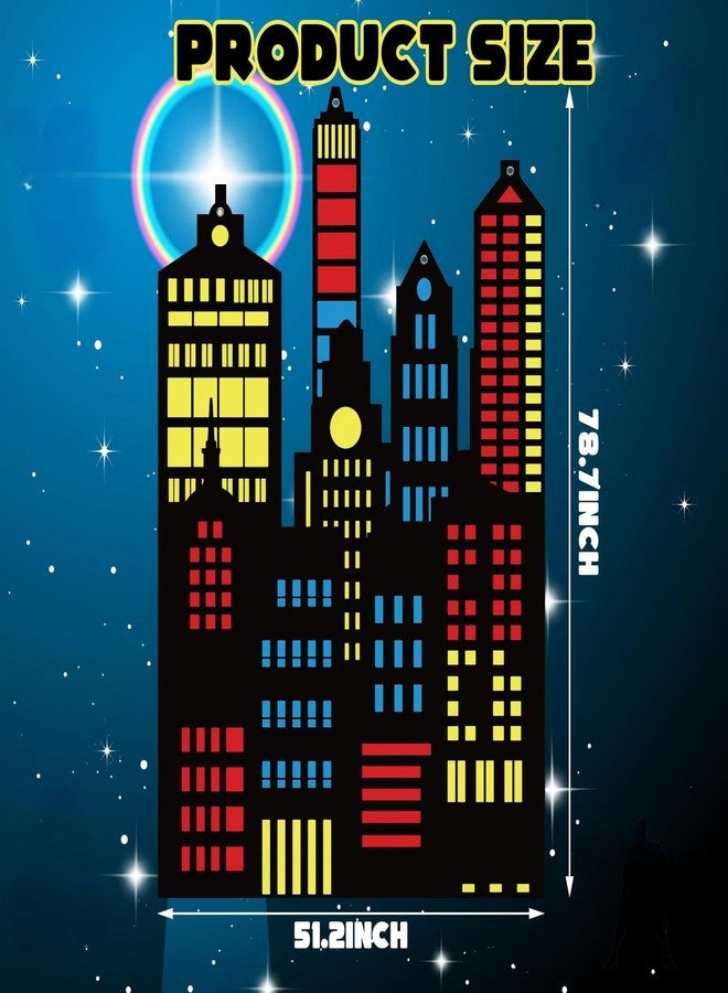 Tegeme Hero Party Decoration 3.94 x 6.56 ft Skyscraper City Backdrop Irregular Colorful Photo Background for Hero Theme Birthday Party Supplies - Image 2