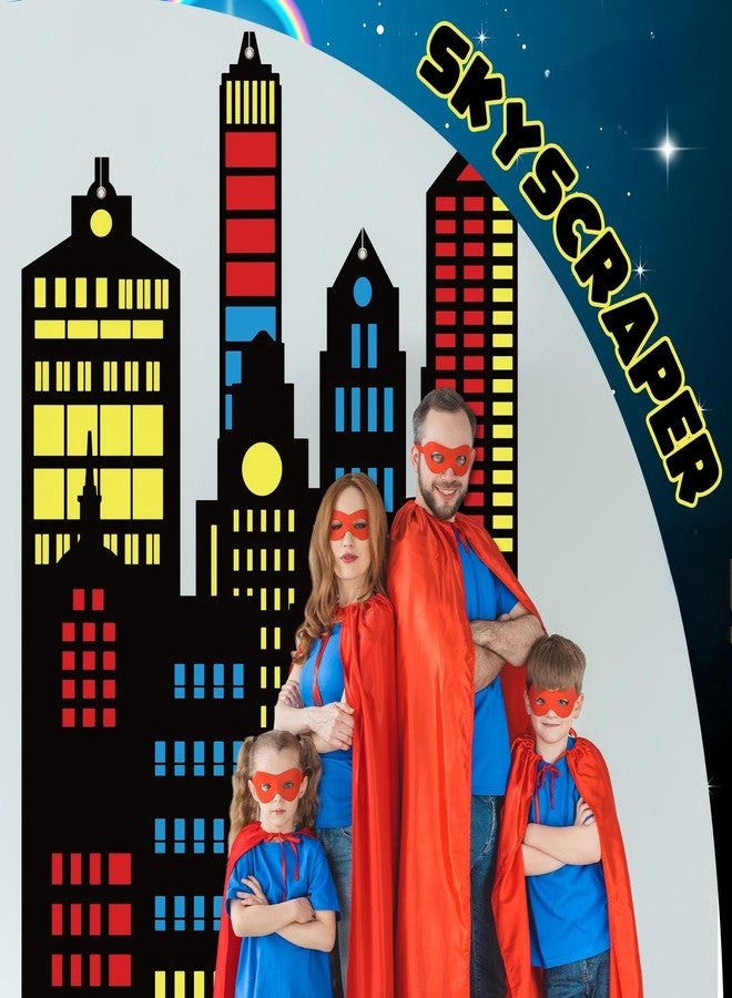 Tegeme Hero Party Decoration 3.94 x 6.56 ft Skyscraper City Backdrop Irregular Colorful Photo Background for Hero Theme Birthday Party Supplies - Image 4