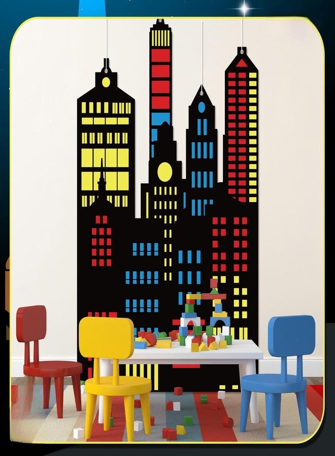 Tegeme Hero Party Decoration 3.94 x 6.56 ft Skyscraper City Backdrop Irregular Colorful Photo Background for Hero Theme Birthday Party Supplies - Image 5