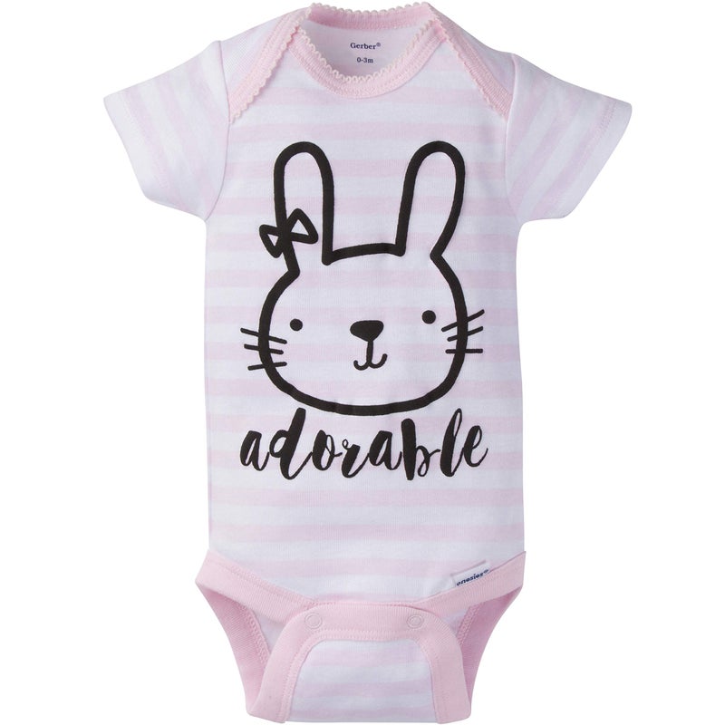 Gerber Baby 8-Pack Short Sleeve Onesies Bodysuits, Pink Bunny, 6-9 Months - Image 4