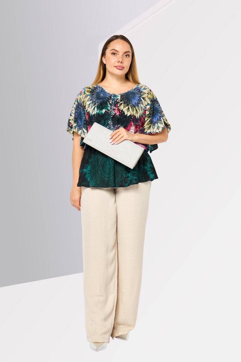 DESIGUAL Women Allover Print Butterfly Sleeve Blouse, Multicolor - Image 2