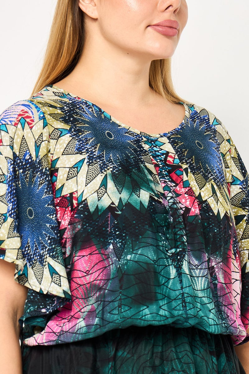 DESIGUAL Women Allover Print Butterfly Sleeve Blouse, Multicolor - Image 3