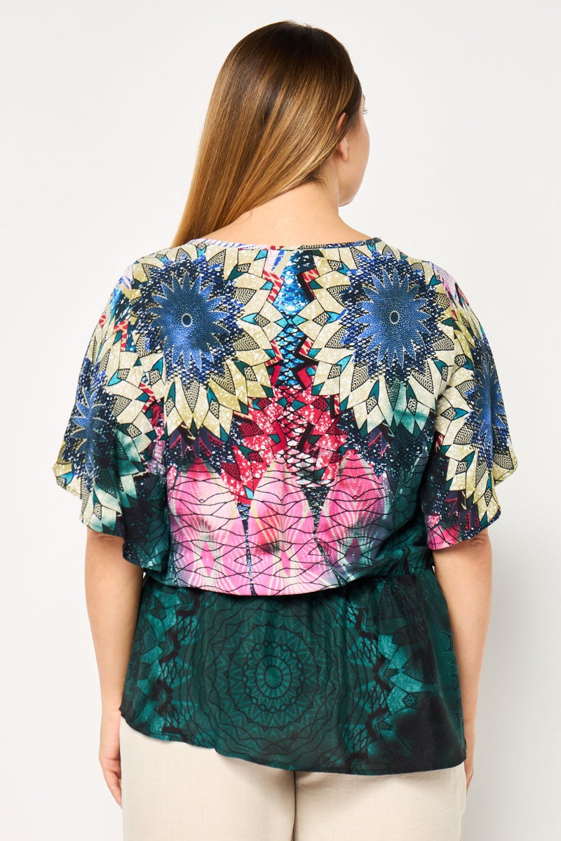 DESIGUAL Women Allover Print Butterfly Sleeve Blouse, Multicolor - Image 4