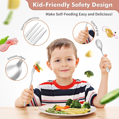 DRKIO Stainless Steel Toddler Utensils Set - 6 Pieces Kids Silverware Set Children Safe Food Grade Small Forks and Spoons Dishwasher Safe Mirror Polished - Image 3
