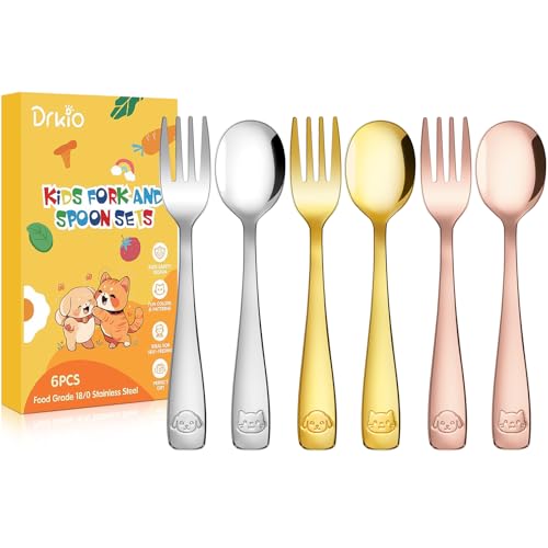 DRKIO Stainless Steel Toddler Utensils Set - 6 Pieces Kids Silverware Set Children Safe Food Grade Small Forks and Spoons Dishwasher Safe Mirror Polished - Image 1