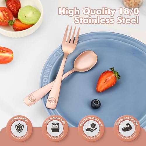 DRKIO Stainless Steel Toddler Utensils Set - 6 Pieces Kids Silverware Set Children Safe Food Grade Small Forks and Spoons Dishwasher Safe Mirror Polished - Image 4
