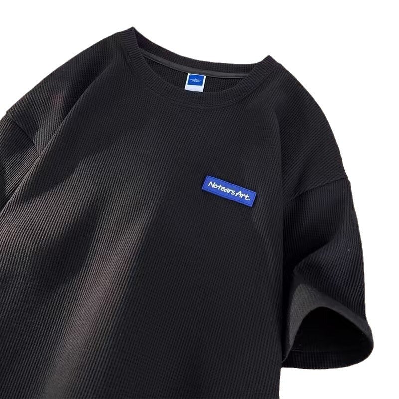 2024 Round Neck Short-Sleeved T-Shirt Wafflet Fashionable Loose T-Shirt Fashionable Brand Small Blue Label Pattern - Image 5