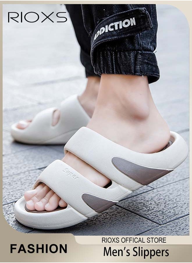 RIOXS - Men's Pillow Slippers with Thick Sole, Double Straps Shower Slippers, Classic Beach Sandals, Comfort Casual Slides for Indoor and Outdoor Wear, Easy to Clean - Image 1