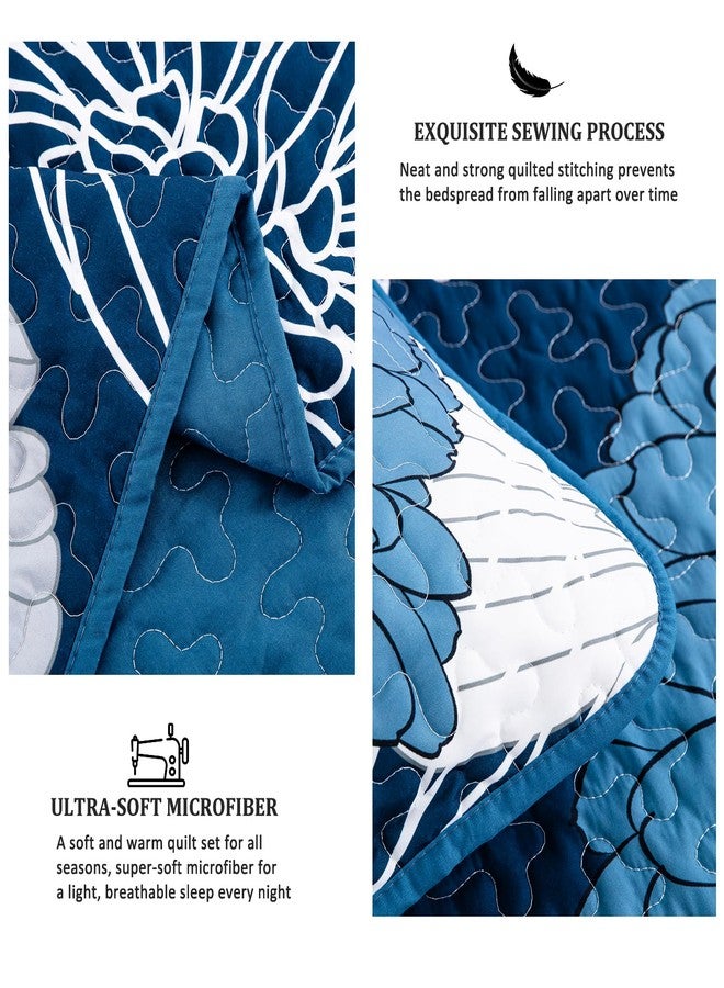 Anibedding Navy Blue Floral Quilts Set California King Size 3 Pieces Reversible Boho Flower Coverlet Bedding Set with 2 Pillowcases, All Season Lightweight Quilted Bedspreads Bedding Set 106''x96'' - Image 4