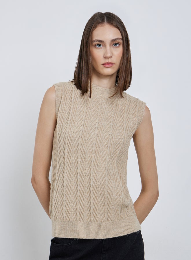 Styli Beige Textured Knit Sleeveless Vest - Image 3