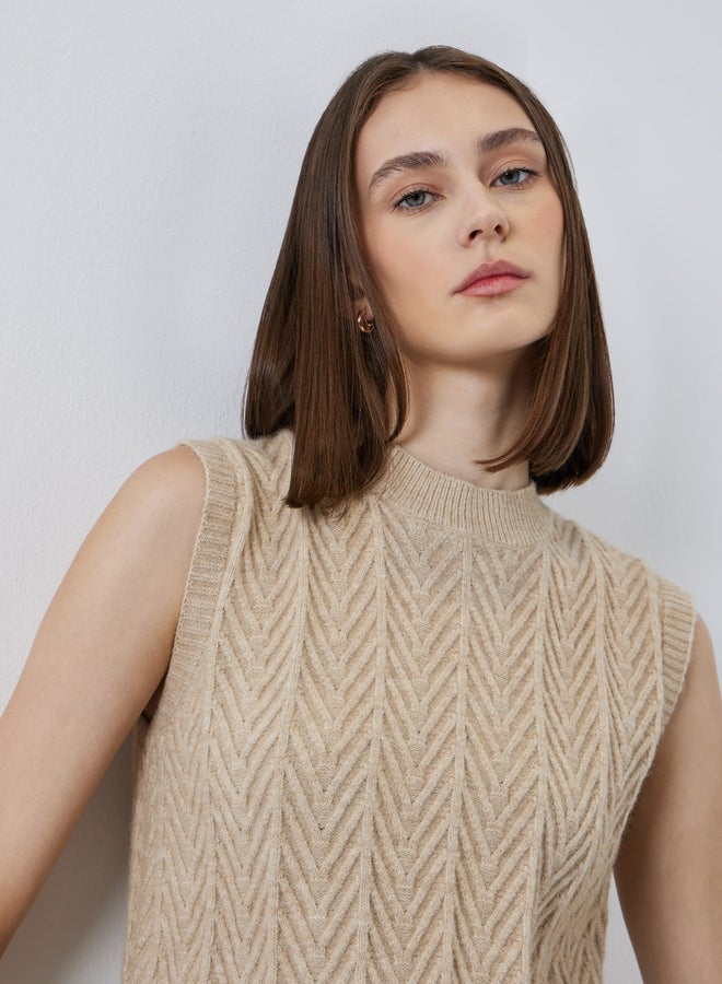 Styli Beige Textured Knit Sleeveless Vest - Image 1