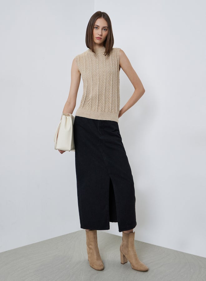Styli Beige Textured Knit Sleeveless Vest - Image 2