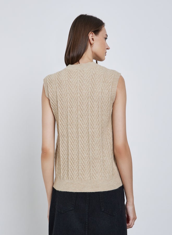 Styli Beige Textured Knit Sleeveless Vest - Image 4