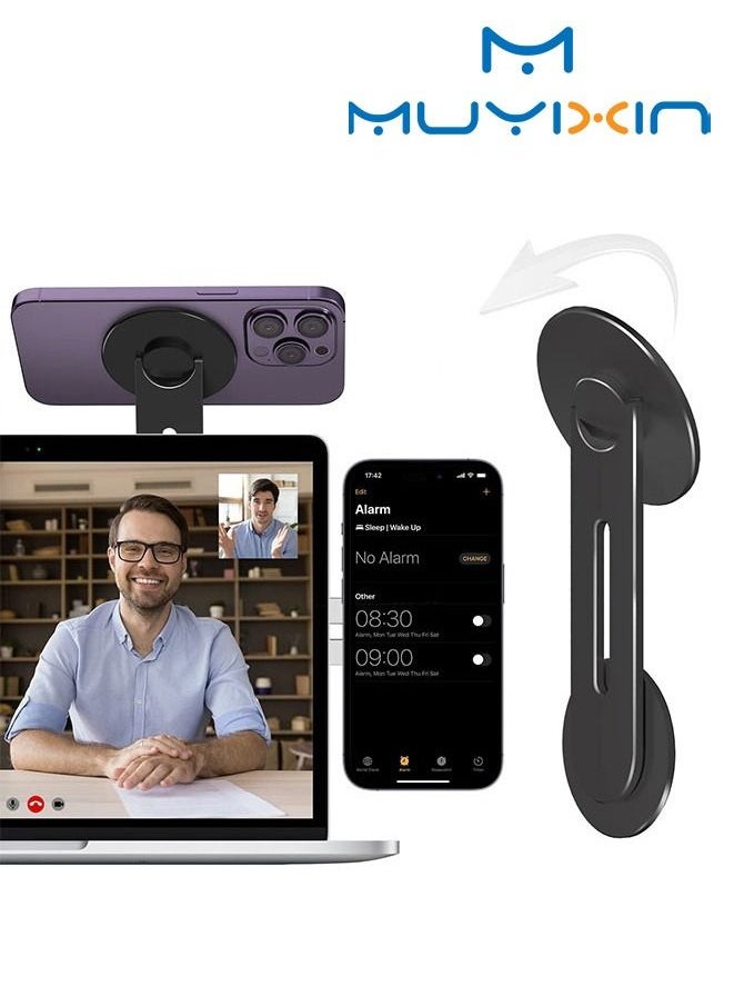 Muyixin - CloudValley Magnetic Laptop Phone Holder, Adjustable Continuity Camera Mount Compatible with MagSafe & for iOS 16 / macOS 13 Ventura, Slim Portable Computer Expansion Bracket for Smartphone, Black - Image 1