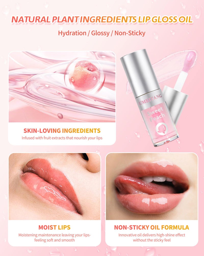 SUMEITANG 3Pcs Hydrating Lip Oil Setï¼ŒNon-sticky Lip Oils Gloss Lip Balm Lip Careï¼ŒDeeply Nourishing and Repairing Prevents Lips Chapped and Lighten Lip Lines(Honeyï¼ŒPeachï¼ŒStrawberry) - Image 5