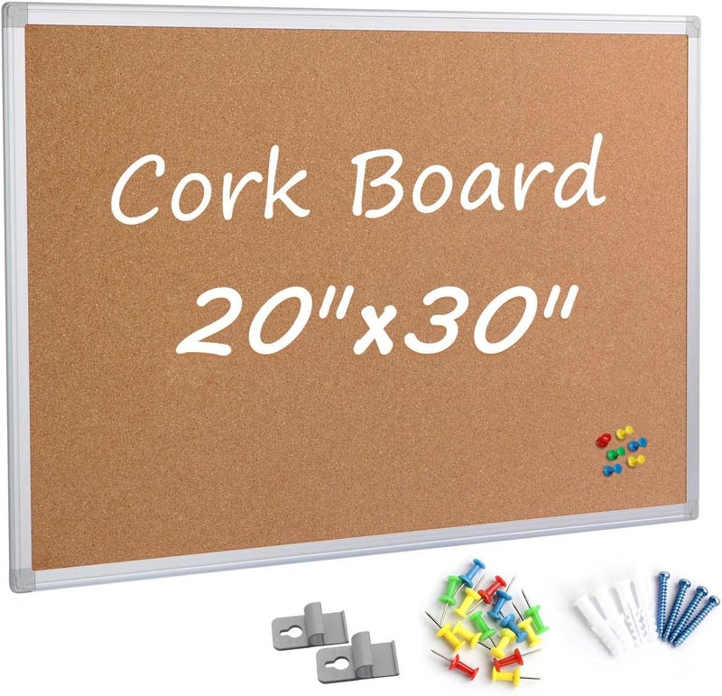 Board2by لوحة إعلانات من الفلين 20 × 30 بوصة، إطار ألمنيوم فضي، لوحة مكتبية للجدار من الفلين، لوحة إعلانات كبيرة مثبتة على الجدار - Image 1